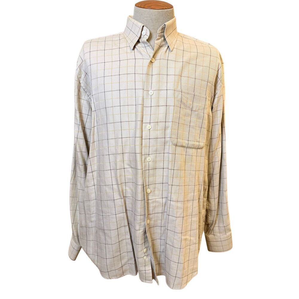 Alan Flusser Men’s Button Down  Plaid Shirt Large 100% Cotton Thick
